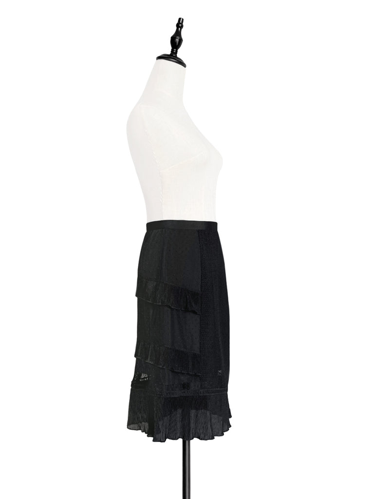 Surprise Sale! Black Sparkle Tiered Ruffle Dotty Trim Lace Skirt