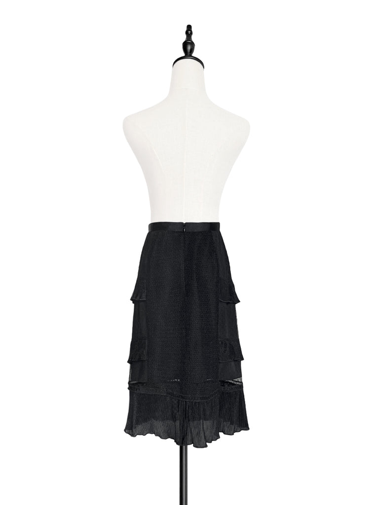 Surprise Sale! Black Sparkle Tiered Ruffle Dotty Trim Lace Skirt
