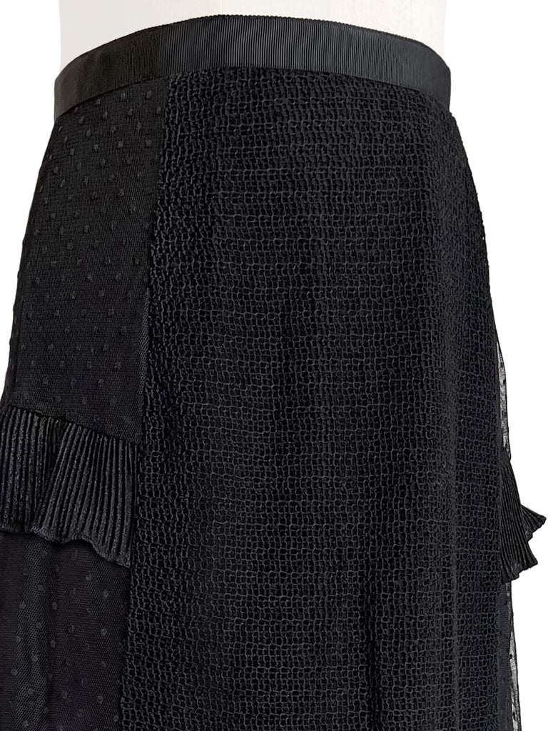 Surprise Sale! Black Sparkle Tiered Ruffle Dotty Trim Lace Skirt
