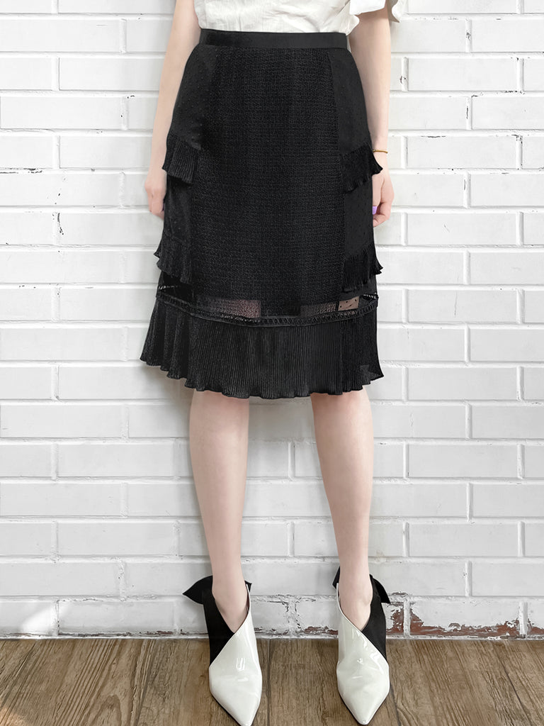 Surprise Sale! Black Sparkle Tiered Ruffle Dotty Trim Lace Skirt