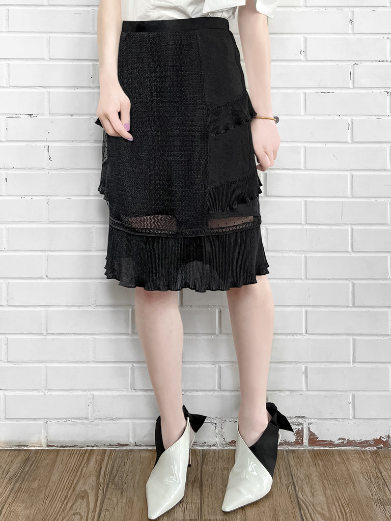 Surprise Sale! Black Sparkle Tiered Ruffle Dotty Trim Lace Skirt