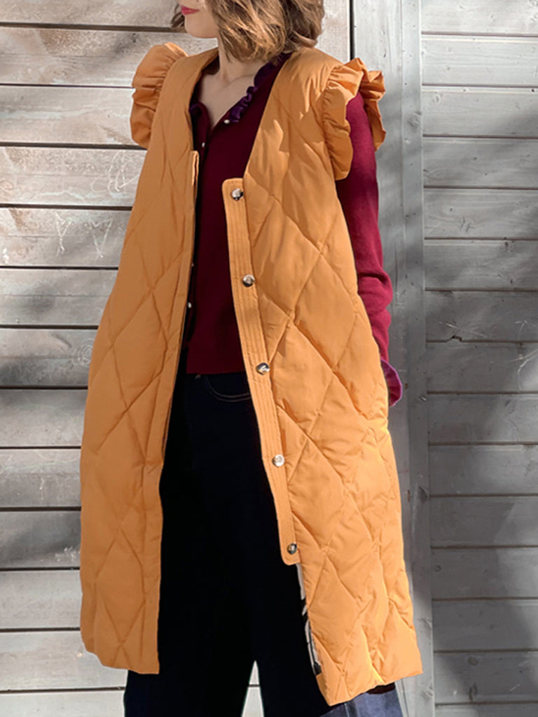 驚喜促銷! Marmalade 褶邊肩部長絎縫羽絨馬甲