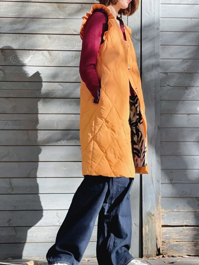 驚喜促銷! Marmalade 褶邊肩部長絎縫羽絨馬甲