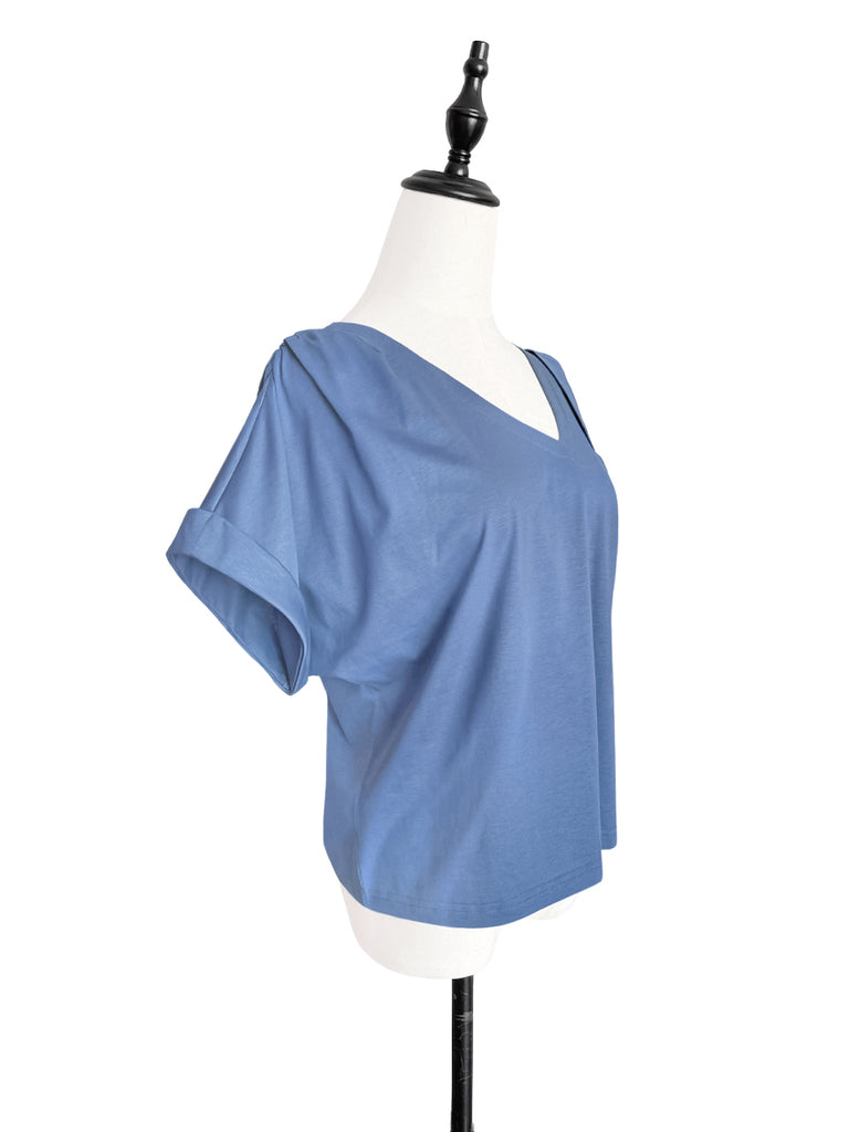 SPECIAL! Persian Blue Asymmetric Neck Roll Sleeve Tee