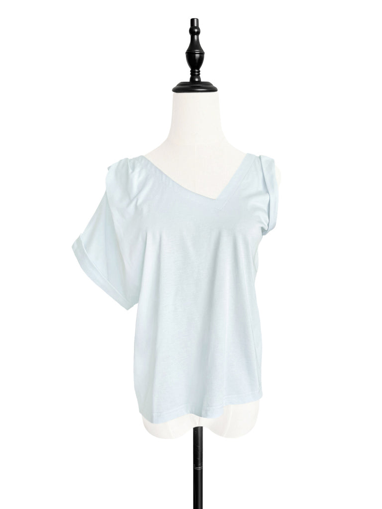 SPECIAL! Pale Blue Asymmetric Neck Roll Sleeve Tee