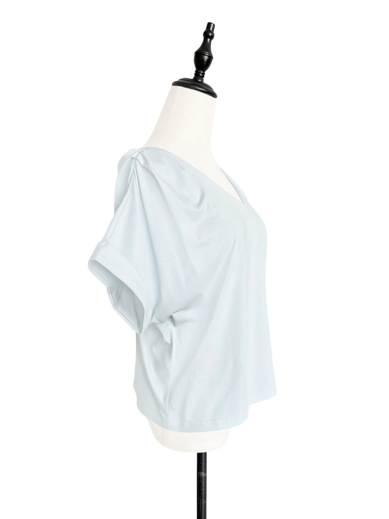 SPECIAL! Pale Blue Asymmetric Neck Roll Sleeve Tee