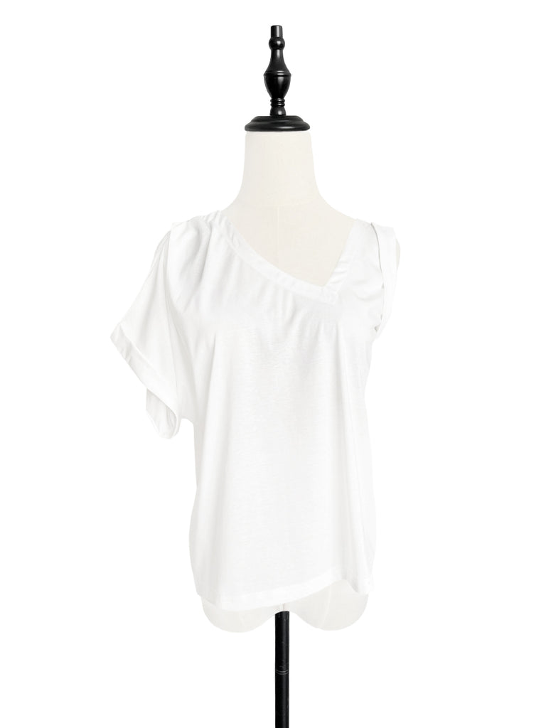 SPECIAL! White Asymmetric Neck Roll Sleeve Tee