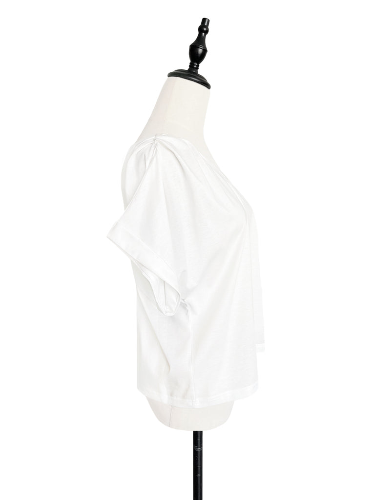 SPECIAL! White Asymmetric Neck Roll Sleeve Tee