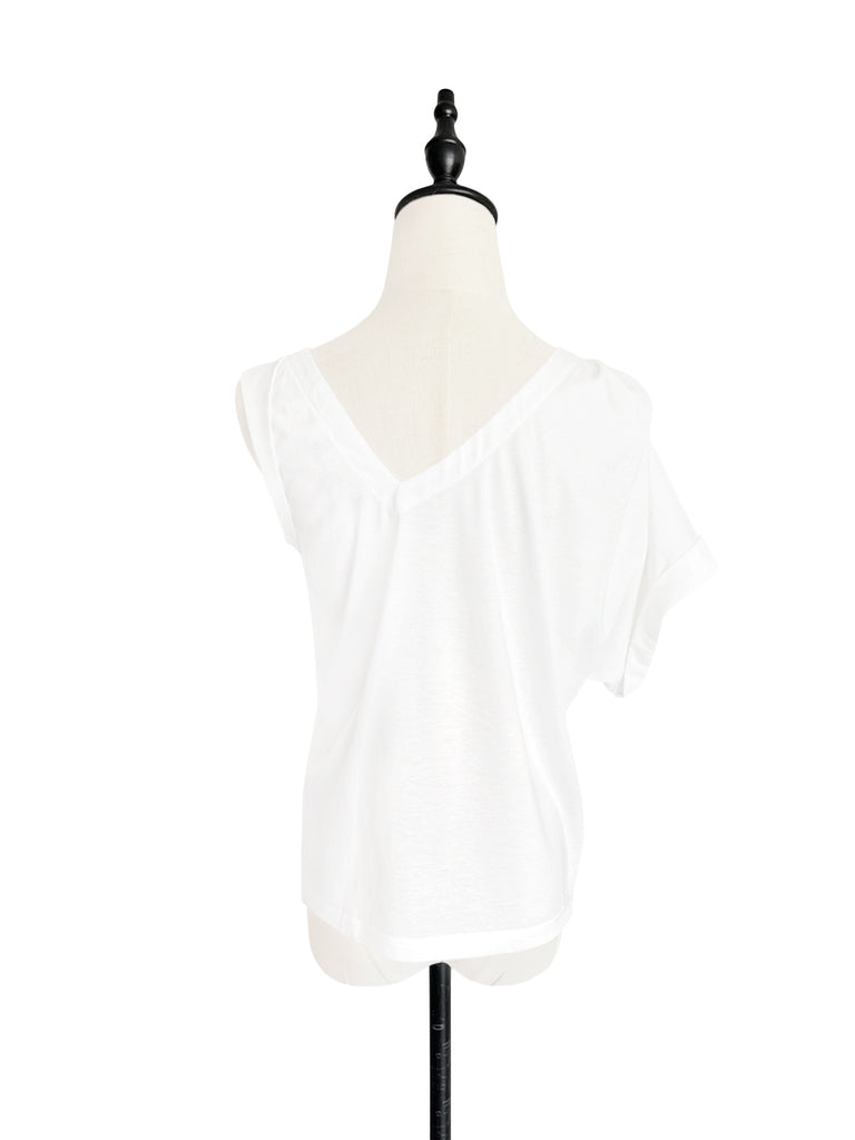 SPECIAL! White Asymmetric Neck Roll Sleeve Tee