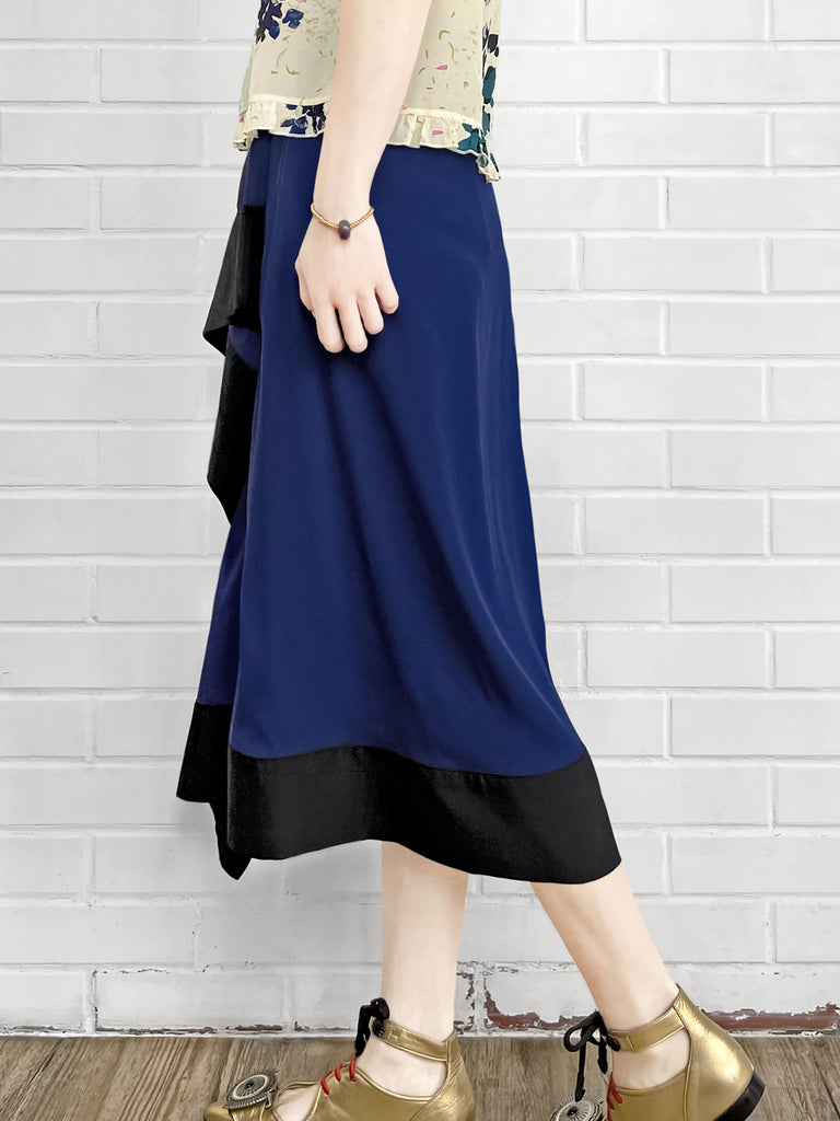 驚喜促銷!電藍色不對稱垂墜紗籠中長半身裙