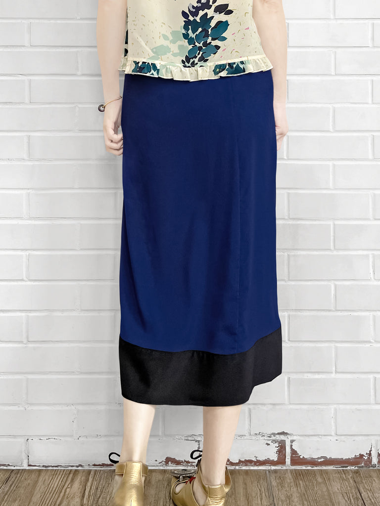 驚喜促銷!電藍色不對稱垂墜紗籠中長半身裙