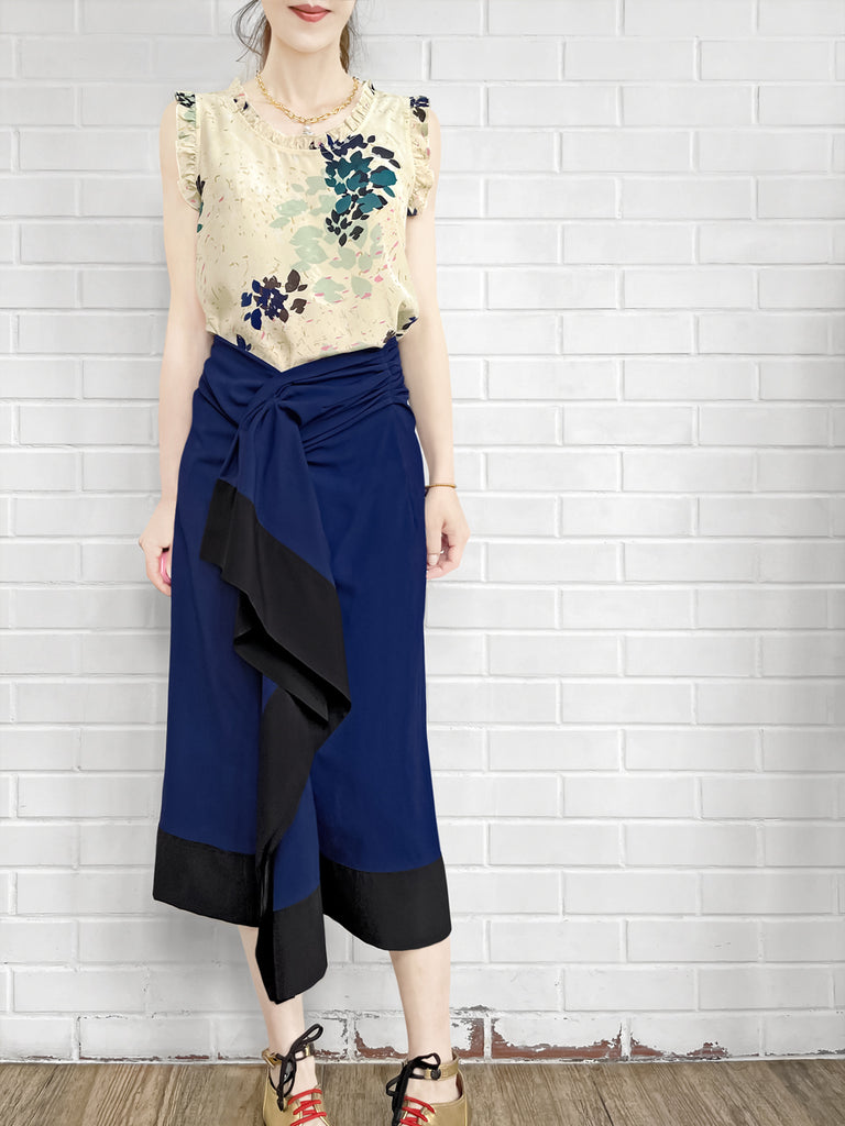 驚喜促銷!電藍色不對稱垂墜紗籠中長半身裙