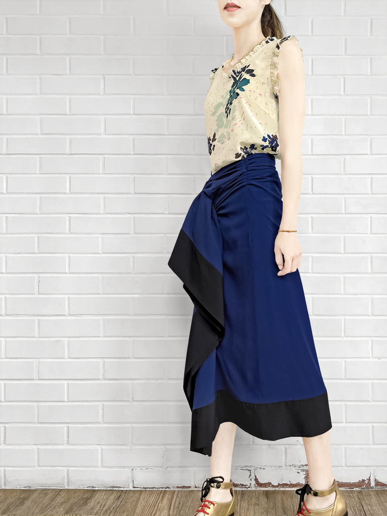 驚喜促銷!電藍色不對稱垂墜紗籠中長半身裙