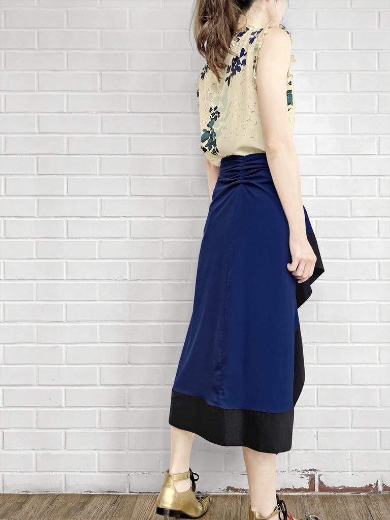 驚喜促銷!電藍色不對稱垂墜紗籠中長半身裙