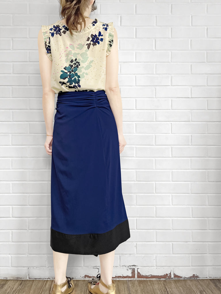 驚喜促銷!電藍色不對稱垂墜紗籠中長半身裙