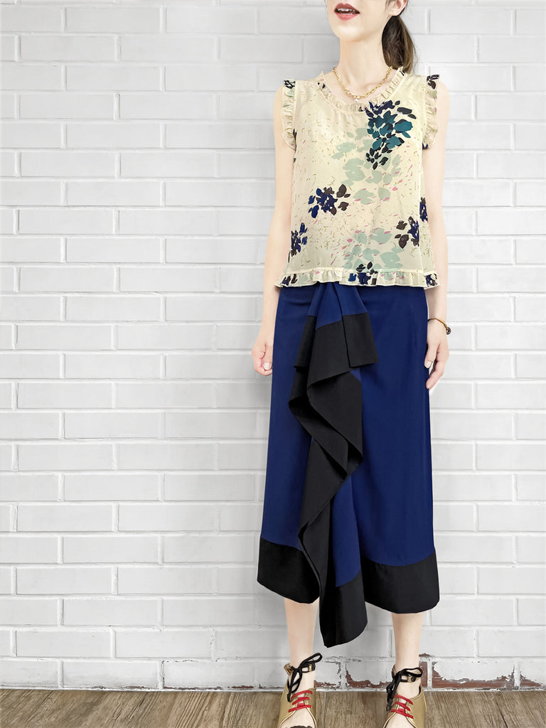 驚喜促銷!電藍色不對稱垂墜紗籠中長半身裙