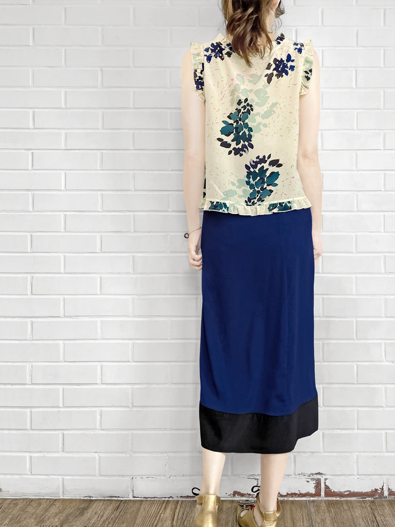 驚喜促銷!電藍色不對稱垂墜紗籠中長半身裙