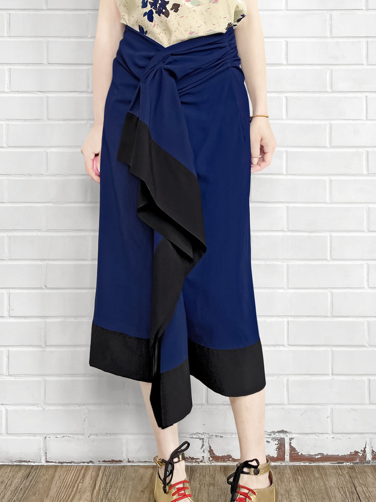 驚喜促銷!電藍色不對稱垂墜紗籠中長半身裙
