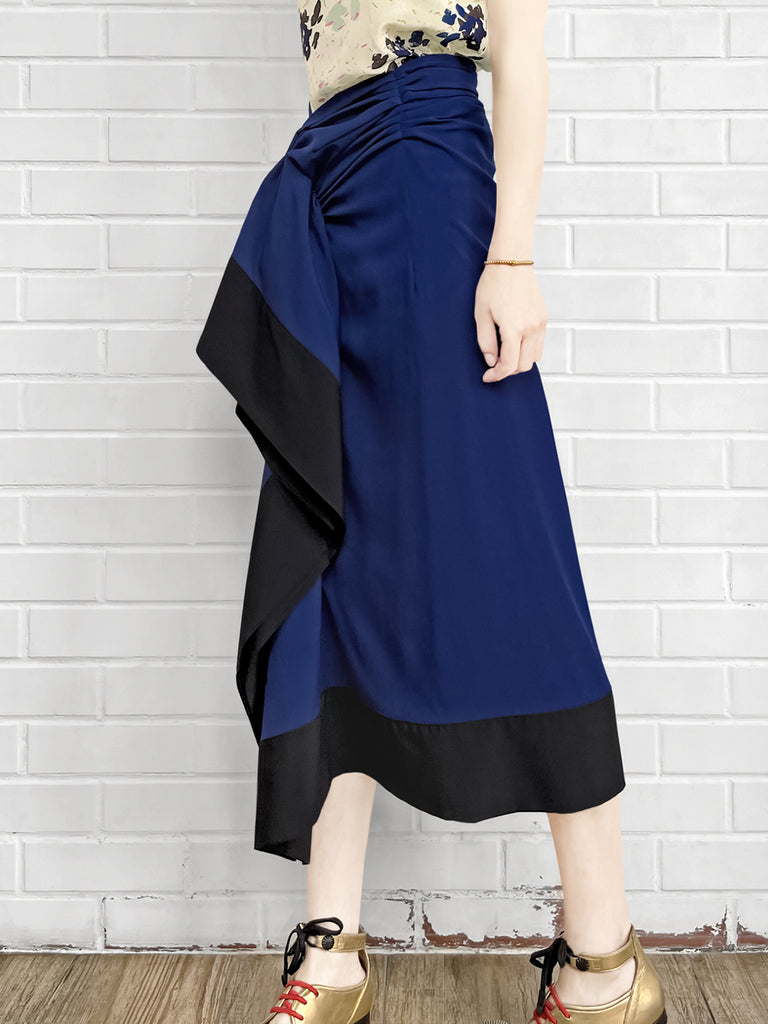 驚喜促銷!電藍色不對稱垂墜紗籠中長半身裙