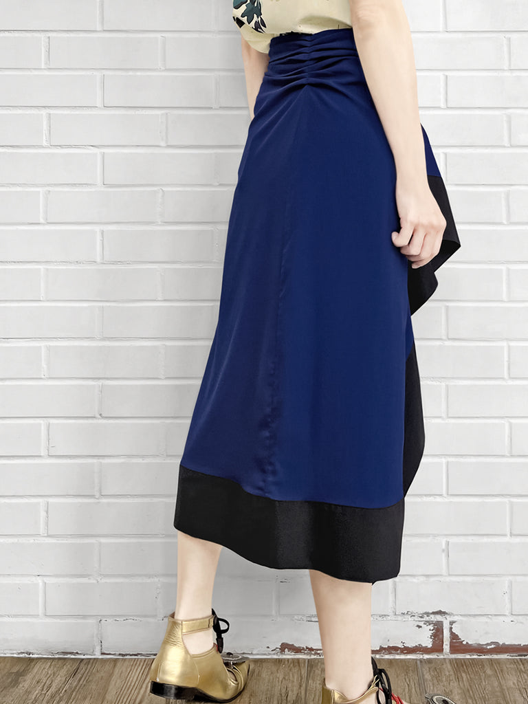 驚喜促銷!電藍色不對稱垂墜紗籠中長半身裙