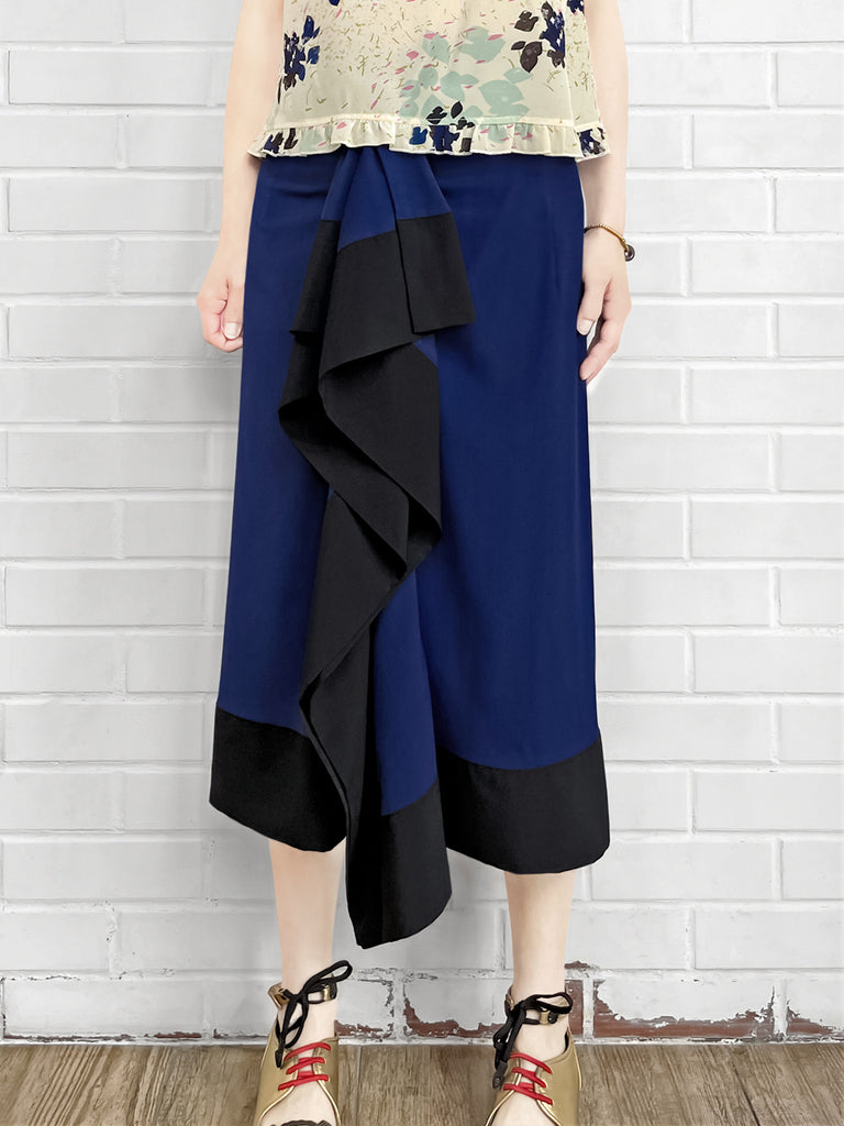 驚喜促銷!電藍色不對稱垂墜紗籠中長半身裙