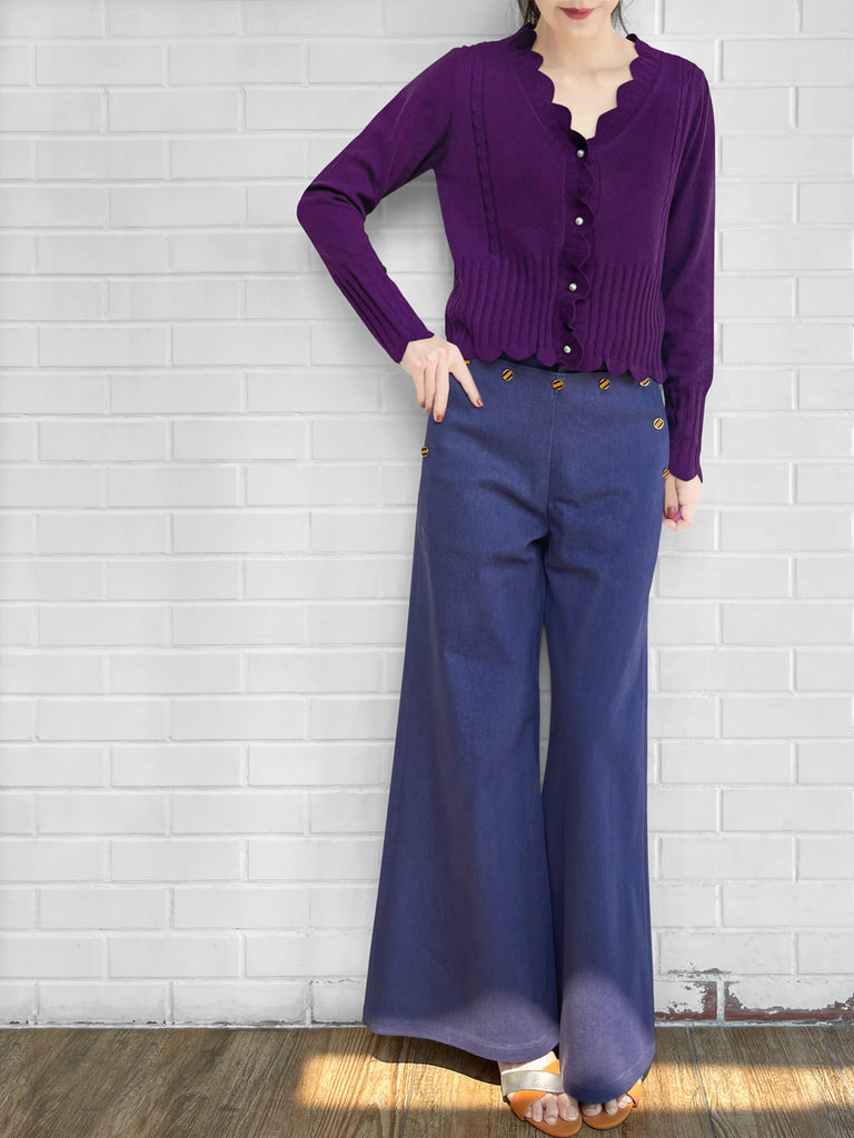 Surprise Sale! Imperial Purple Scalloped Cashmere & Wool Cropped Cardigan