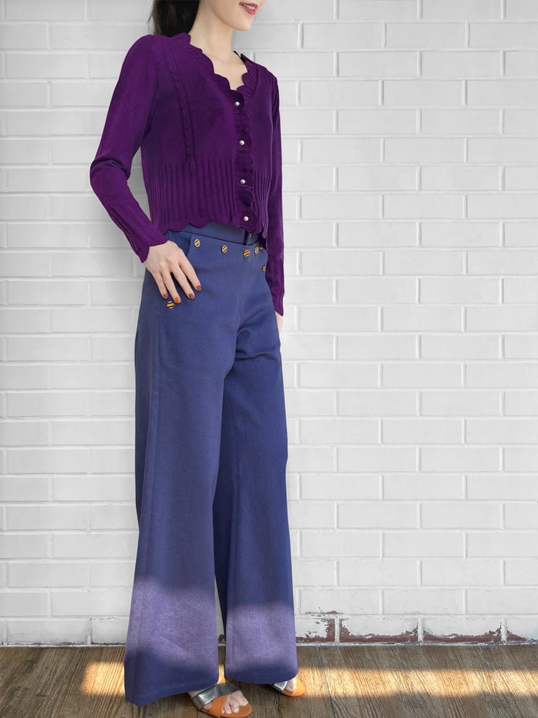 Surprise Sale! Imperial Purple Scalloped Cashmere & Wool Cropped Cardigan