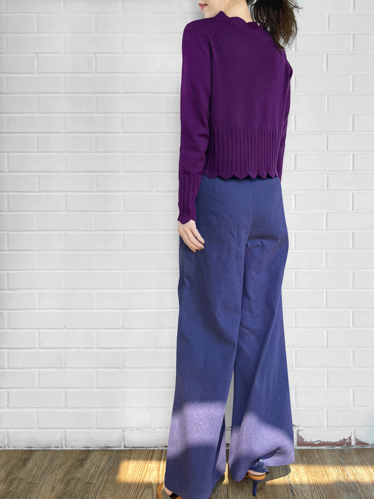 Surprise Sale! Imperial Purple Scalloped Cashmere & Wool Cropped Cardigan