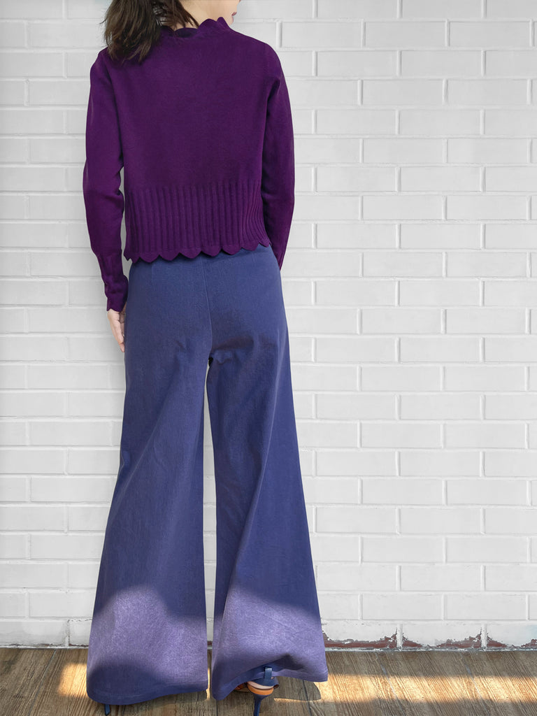 Surprise Sale! Imperial Purple Scalloped Cashmere & Wool Cropped Cardigan