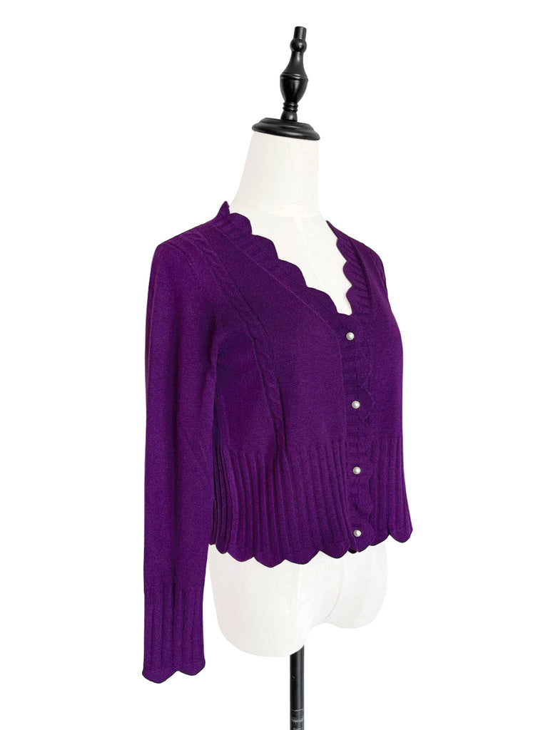 Surprise Sale! Imperial Purple Scalloped Cashmere & Wool Cropped Cardigan