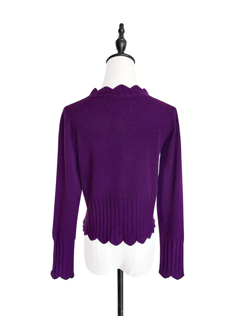 Surprise Sale! Imperial Purple Scalloped Cashmere & Wool Cropped Cardigan