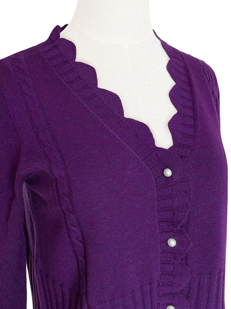 Surprise Sale! Imperial Purple Scalloped Cashmere & Wool Cropped Cardigan