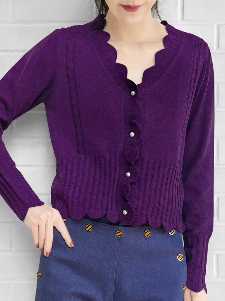 Surprise Sale! Imperial Purple Scalloped Cashmere & Wool Cropped Cardigan
