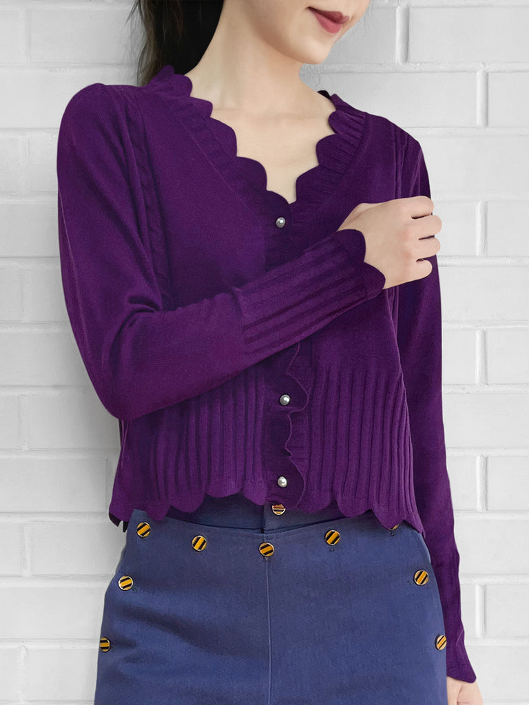 Surprise Sale! Imperial Purple Scalloped Cashmere & Wool Cropped Cardigan