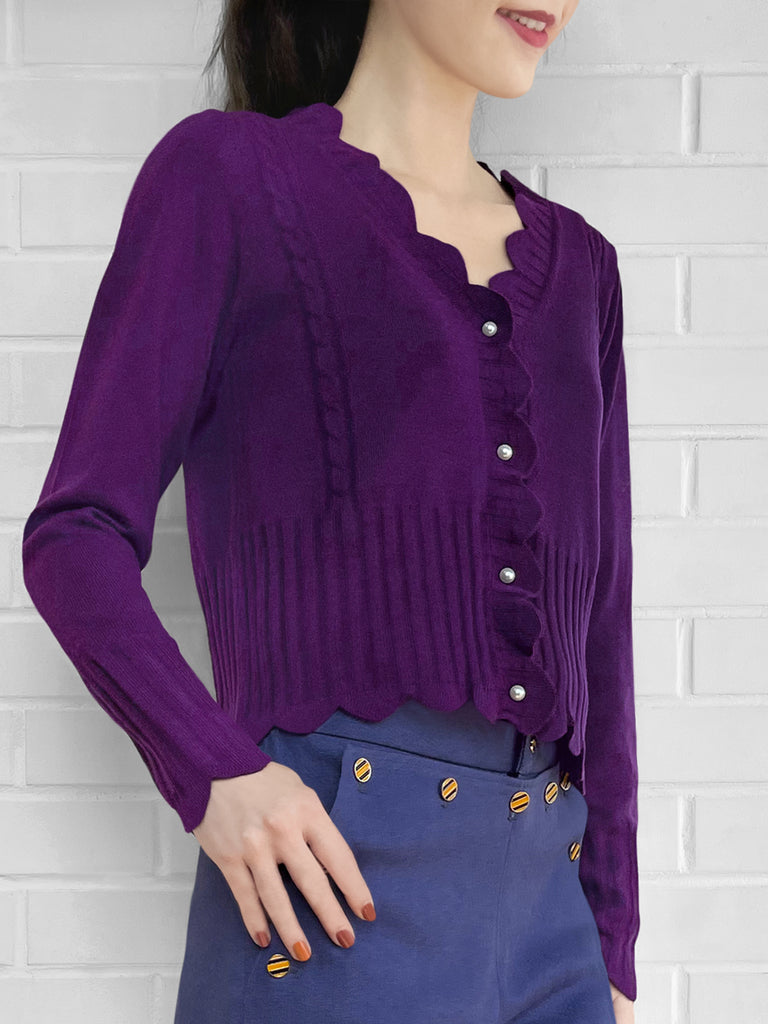 Surprise Sale! Imperial Purple Scalloped Cashmere & Wool Cropped Cardigan