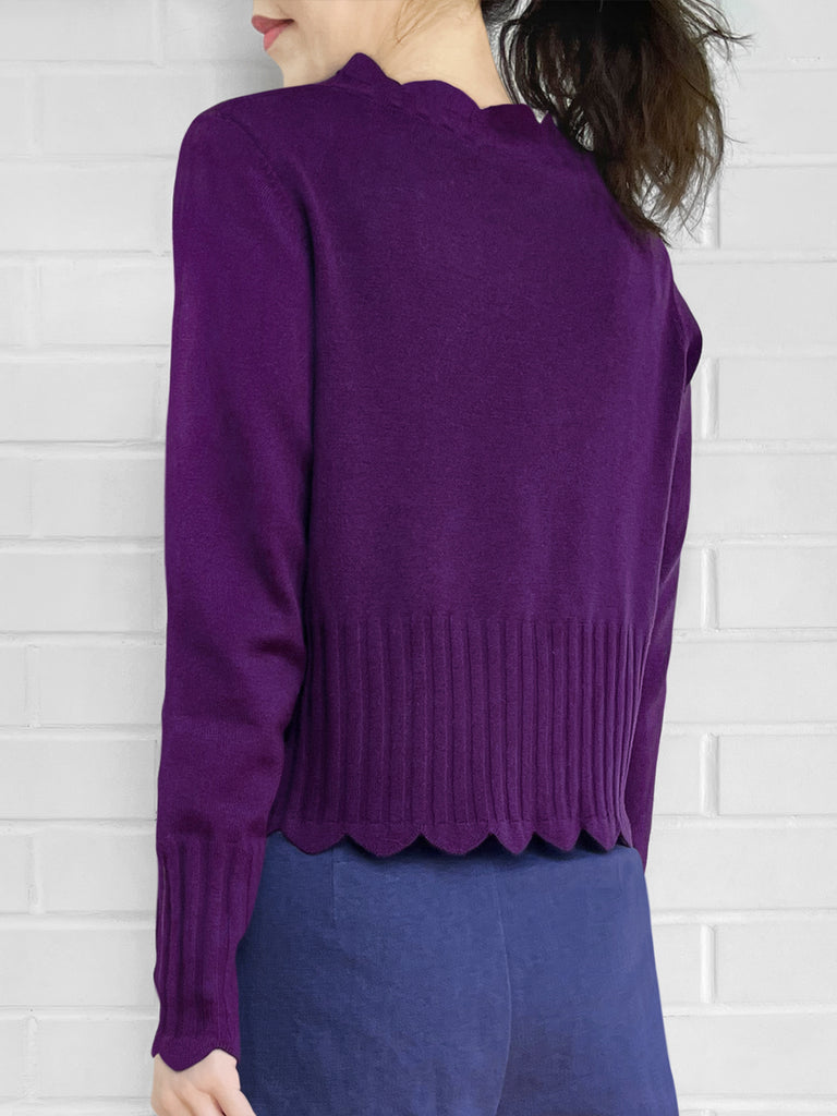 Surprise Sale! Imperial Purple Scalloped Cashmere & Wool Cropped Cardigan
