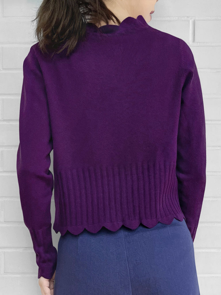 Surprise Sale! Imperial Purple Scalloped Cashmere & Wool Cropped Cardigan