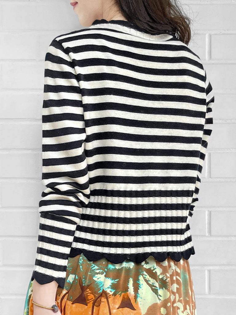 Surprise Sale! Mono Stripe Scalloped Cashmere & Wool Cropped Cardigan