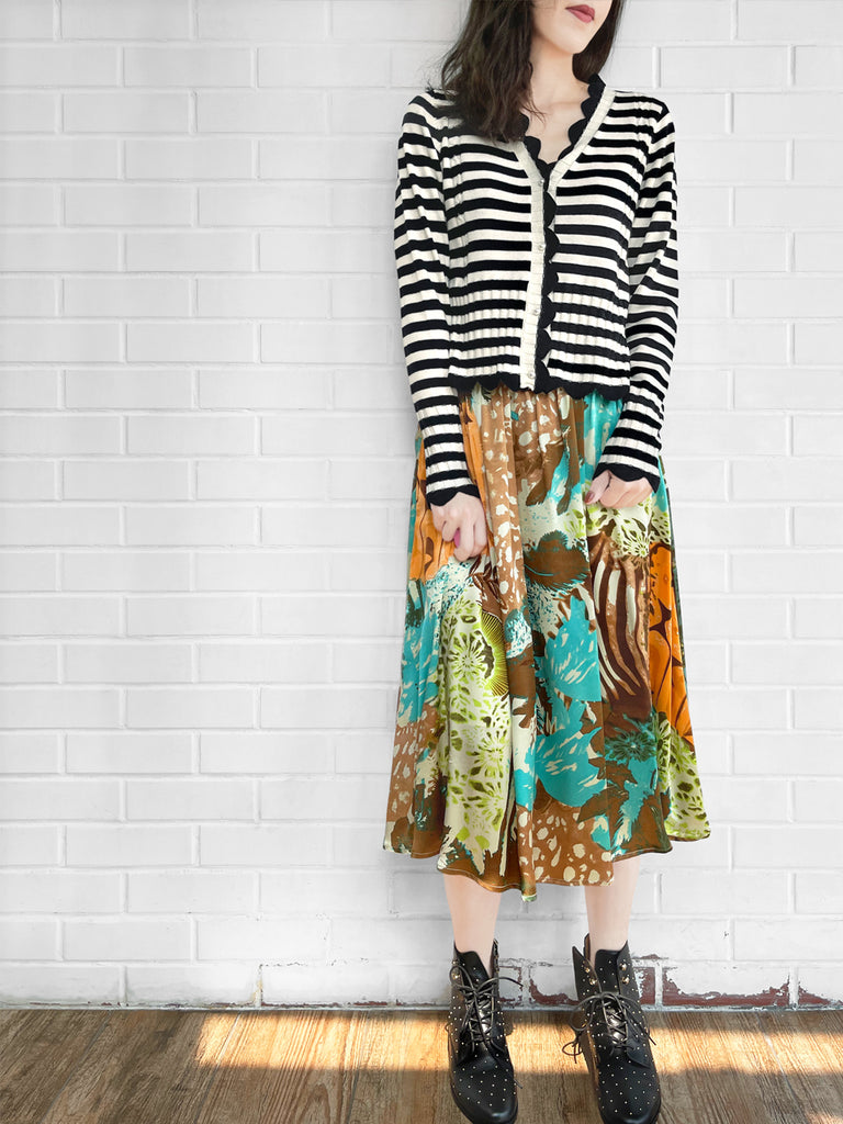 Surprise Sale! Mono Stripe Scalloped Cashmere & Wool Cropped Cardigan