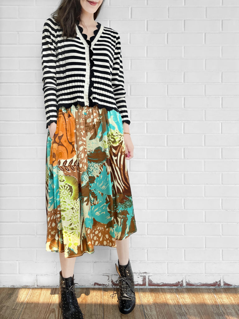 Surprise Sale! Mono Stripe Scalloped Cashmere & Wool Cropped Cardigan