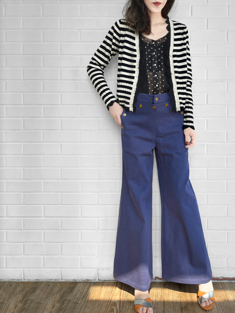 Surprise Sale! Mono Stripe Scalloped Cashmere & Wool Cropped Cardigan