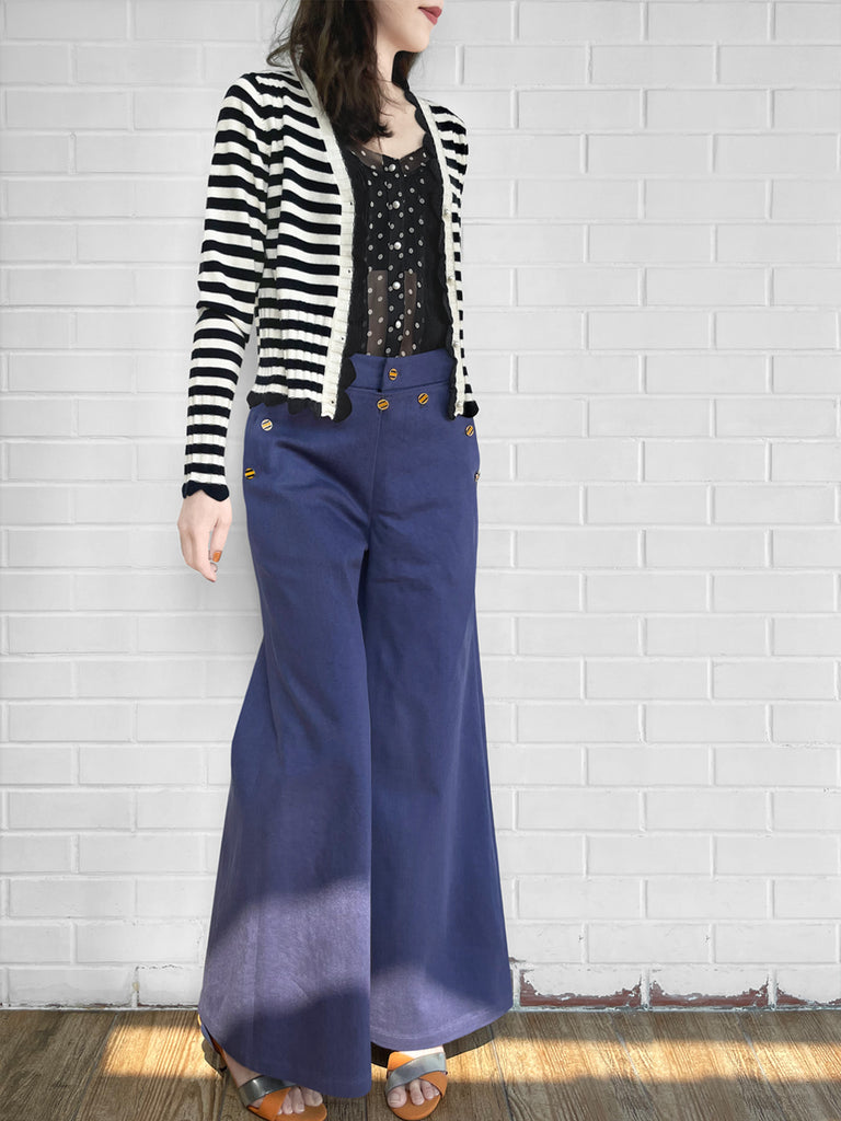 Surprise Sale! Mono Stripe Scalloped Cashmere & Wool Cropped Cardigan