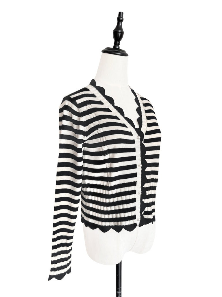 Surprise Sale! Mono Stripe Scalloped Cashmere & Wool Cropped Cardigan