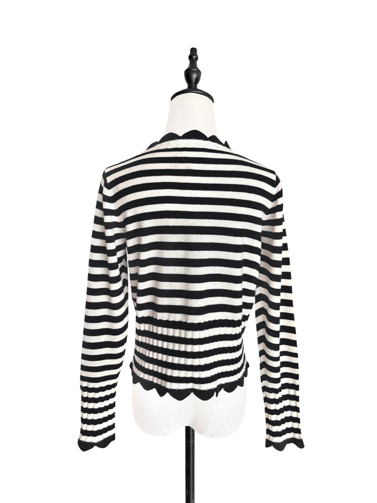 Surprise Sale! Mono Stripe Scalloped Cashmere & Wool Cropped Cardigan