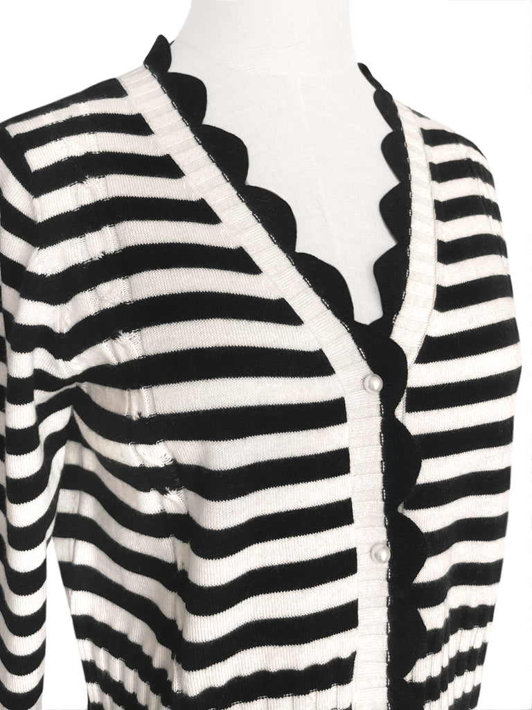 Surprise Sale! Mono Stripe Scalloped Cashmere & Wool Cropped Cardigan