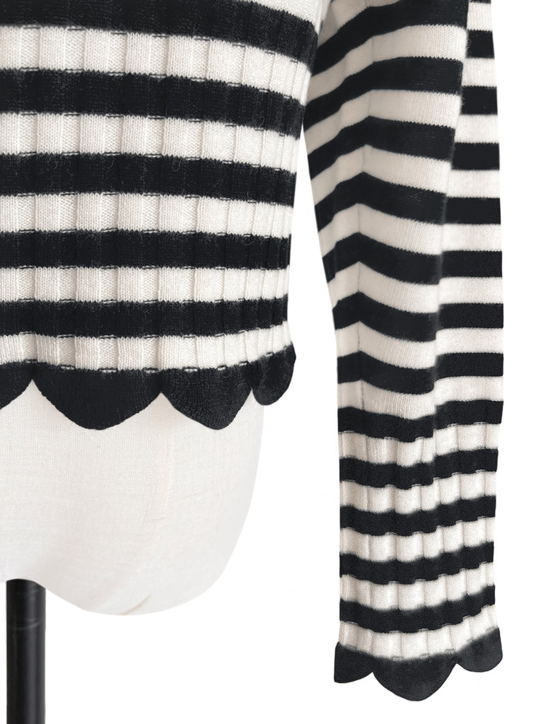 Surprise Sale! Mono Stripe Scalloped Cashmere & Wool Cropped Cardigan