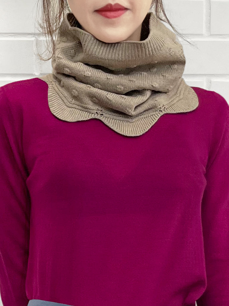 Surprise Sale! Beige Popcorn Stitch Scalloped Cashmere Wool Blend Snood