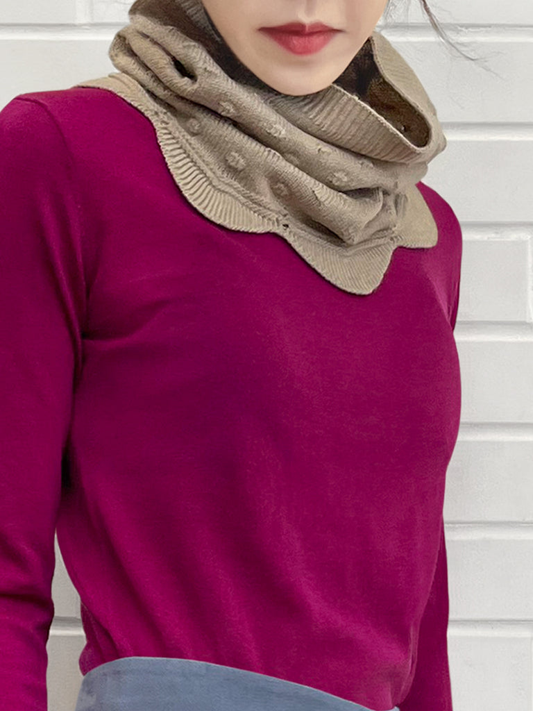 Surprise Sale! Beige Popcorn Stitch Scalloped Cashmere Wool Blend Snood