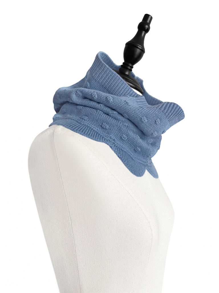 Surprise Sale! Mid-blue Popcorn Stitch Scalloped Cashmere Wool Blend Snood