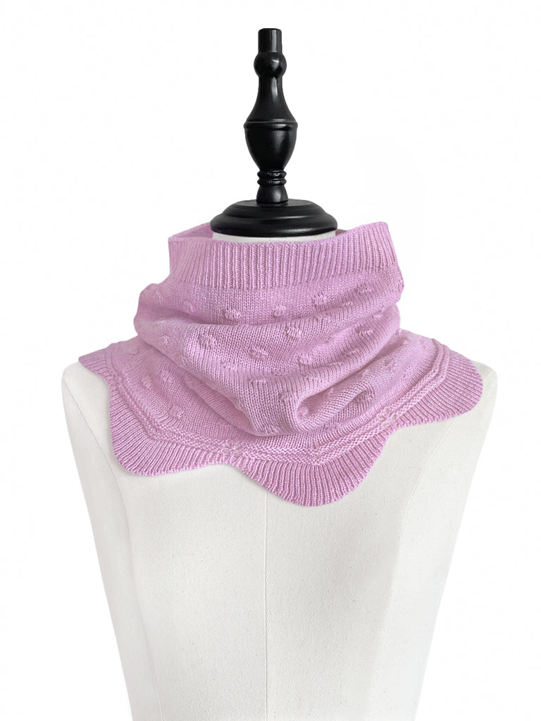 Surprise Sale! Pink Popcorn Stitch Scalloped Cashmere Wool Blend Snood